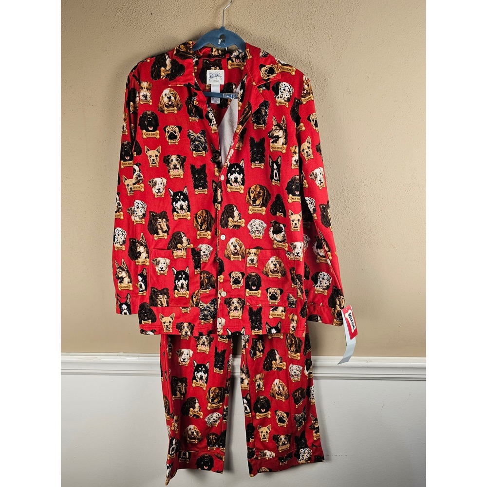 NWT Nick & Nora Kids Red Milk Bone Dog Print Pajamas XL 14 16